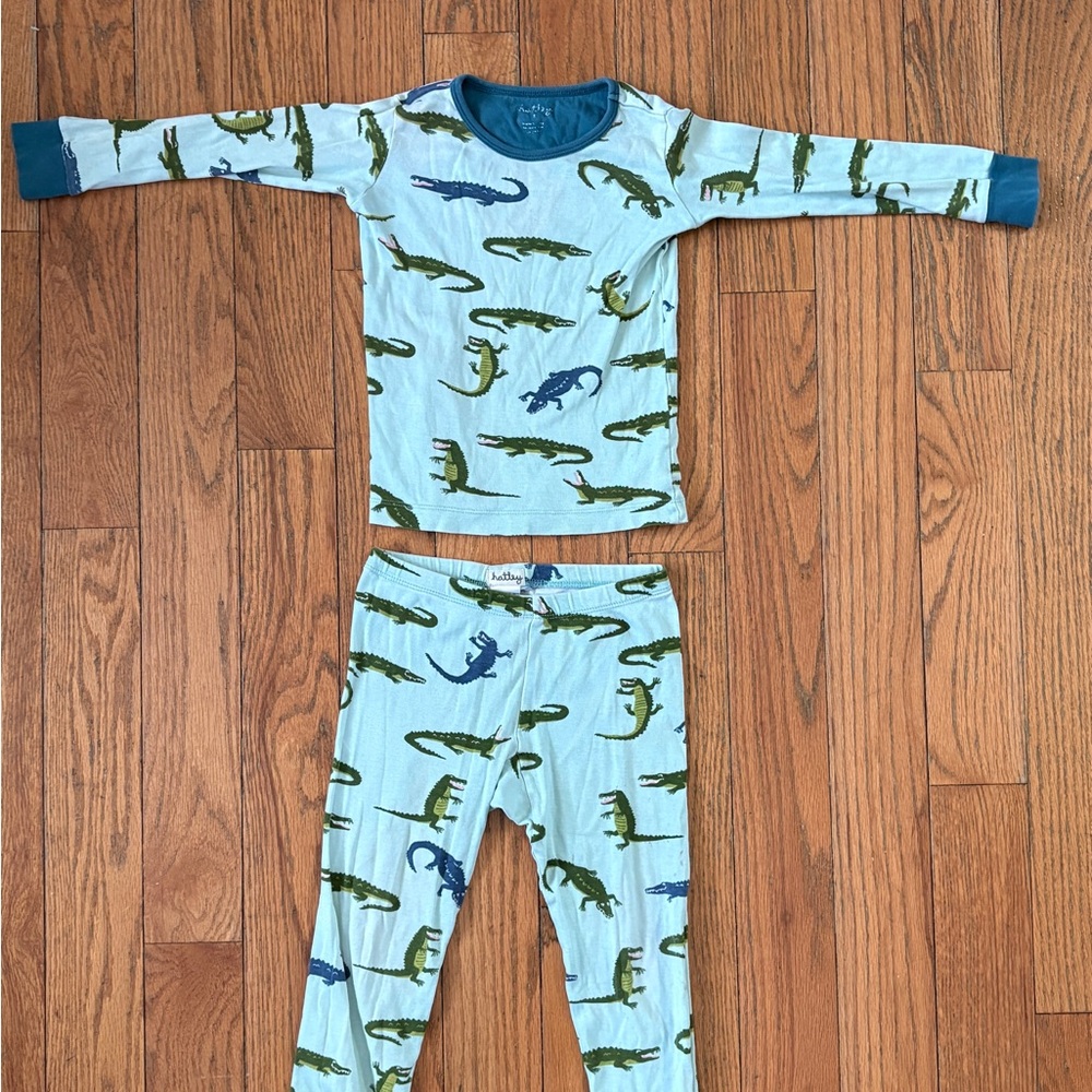 Hatley Light Blue Alligator Print Pajama Set with Navy Trim